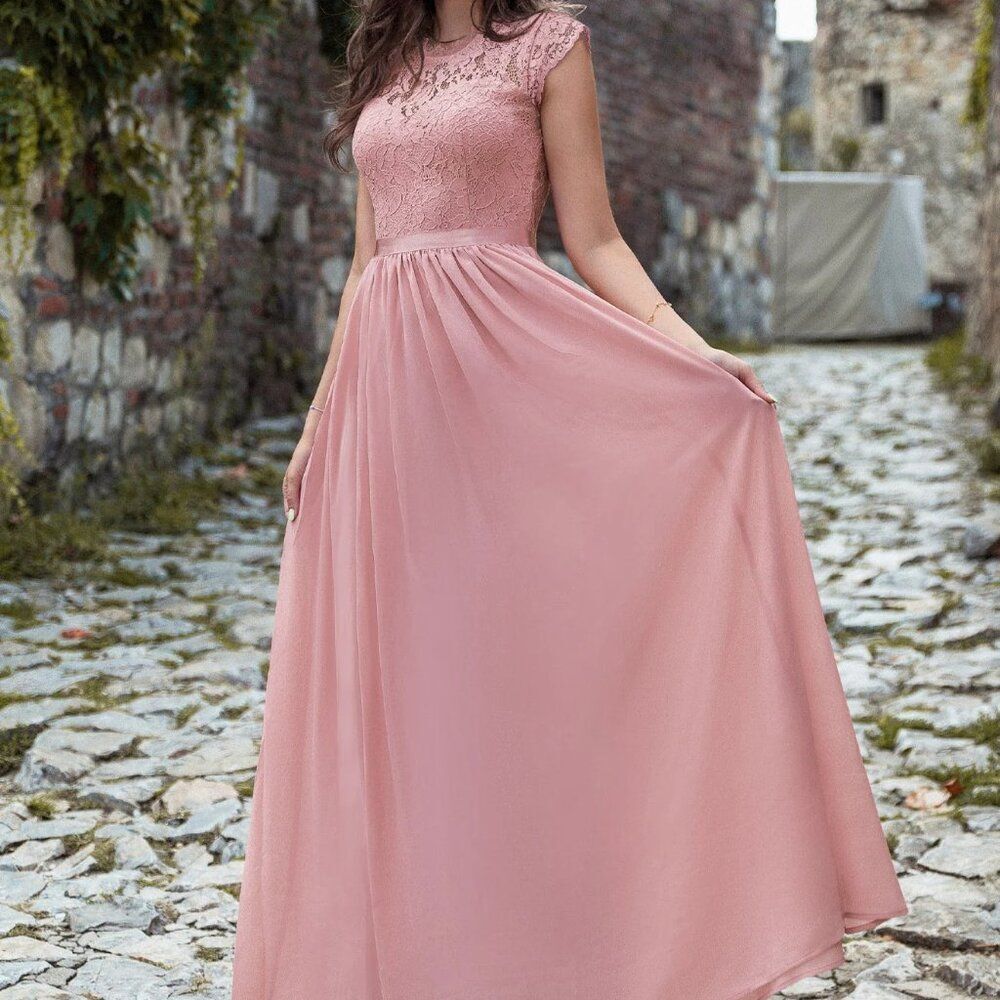 MIUSOL Floral Pink Lace Floor Length Gown Size M